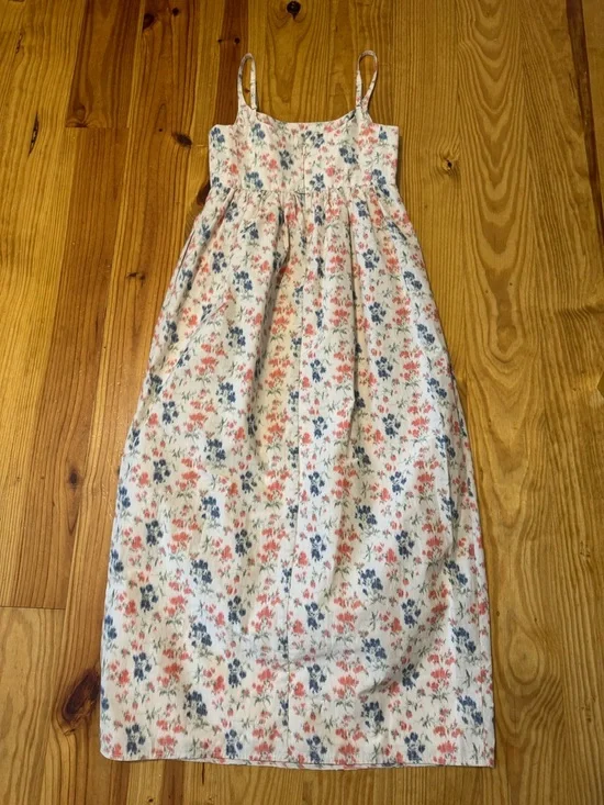 Rebecca Taylor Emma Dress Women’s Size 2 Floral Maxi Cream Blush Blue Pockets - Picture 13 of 16